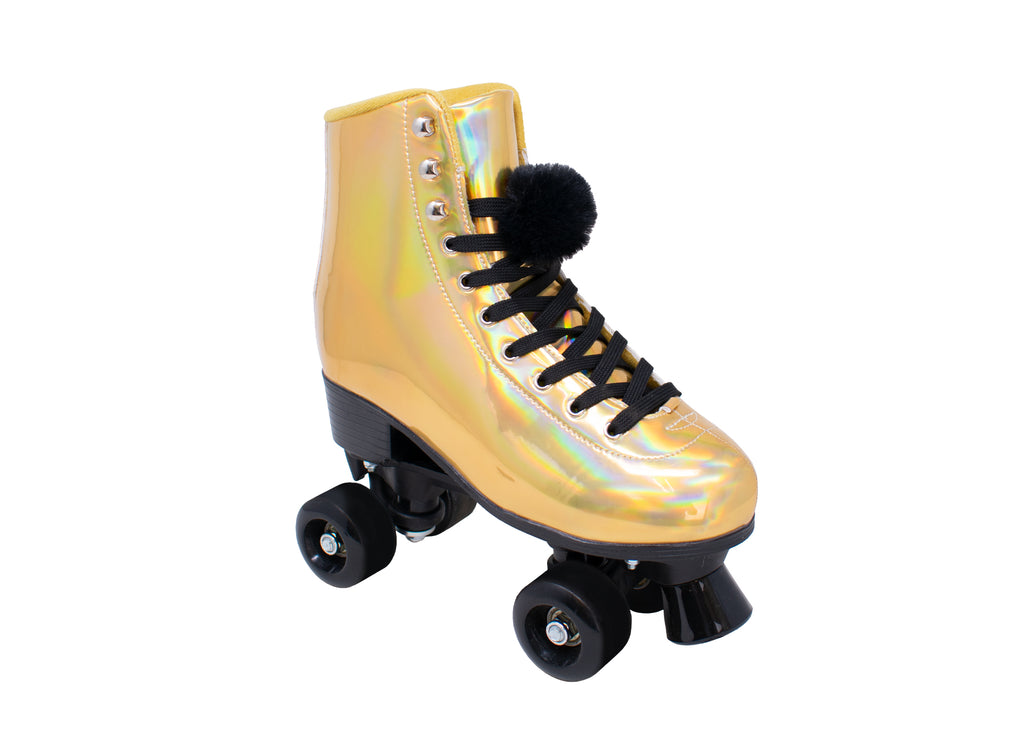 Gold Iridescent Pom Pom Roller Skates