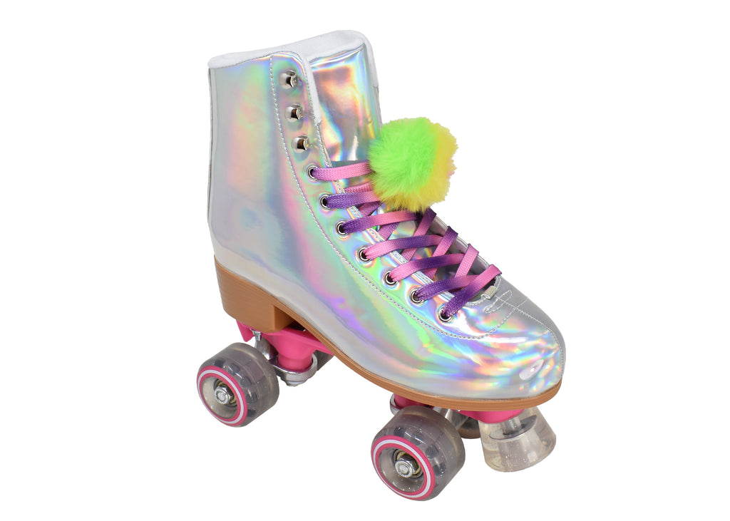 Iridescent Hologram Pom Pom Roller Skates